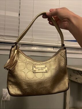 kate spade Gold Leather Shoulder Bag with Tassel